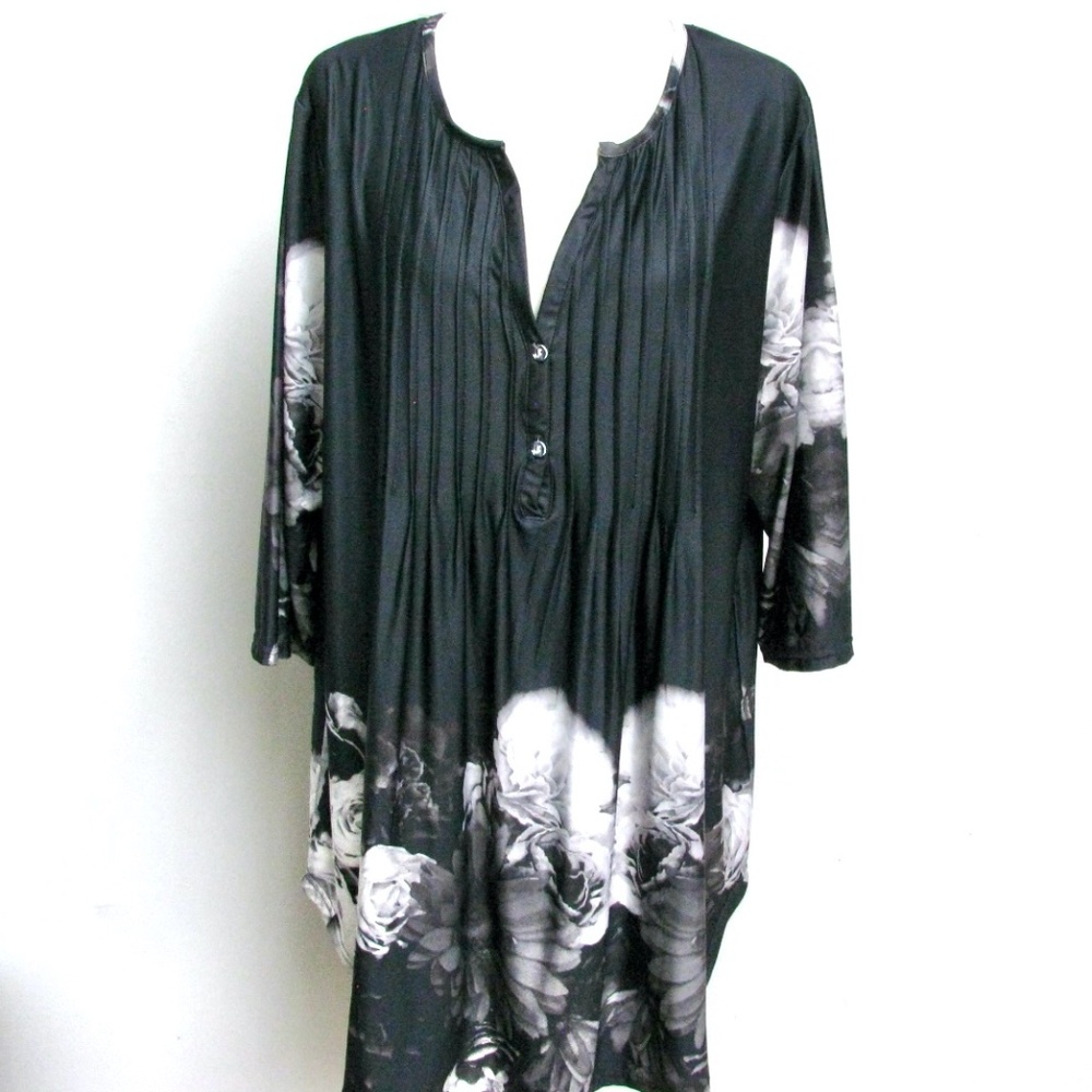 Black Floral Silky Stretch Knit Tunic Top Simply Aster Firmiana Womens Size 2X